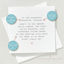 Load image into Gallery viewer, Personalised Card for Daughter, A New Chapter, Proud of you, Congratulations Card 00300
