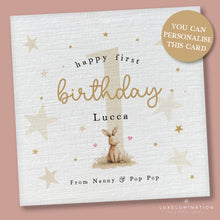 Load image into Gallery viewer, Personalised Happy Birthday Card with Cute Bunny 00424
