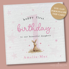 Load image into Gallery viewer, Personalised Happy Birthday to our Daughter Card with Cute Pink Bunny 00425