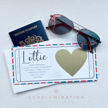 Load image into Gallery viewer, Personalised Travel Ticket Voucher, Scratch off Trip Reveal Birthday Surprise Gift 00167
