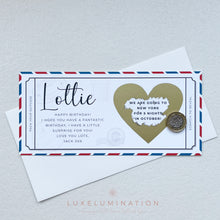 Load image into Gallery viewer, Personalised Travel Ticket Voucher, Scratch off Trip Reveal Birthday Surprise Gift 00167