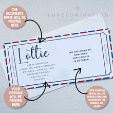 Load image into Gallery viewer, Personalised Travel Ticket Voucher, Scratch off Trip Reveal Birthday Surprise Gift 00167