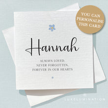 Load image into Gallery viewer, Personalised Bereavement Card with Forget Me Not Flowers 00130