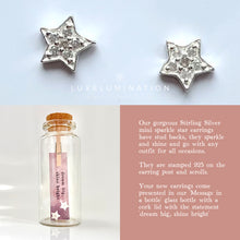 Load image into Gallery viewer, Dainty Stirling Silver Star Earrings, Message in a Bottle