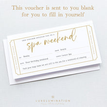 Load image into Gallery viewer, Spa Weekend Voucher, DIY Fillable Gift 00597