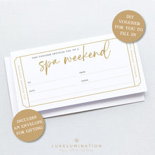 Load image into Gallery viewer, Spa Weekend Voucher, DIY Fillable Gift 00597
