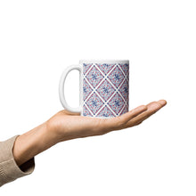 Load image into Gallery viewer, Geometric Red & Blue Tile Pattern Mug. Gift for a Friend. Coffee Mug. Tea Mug.