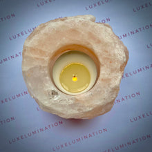 Load image into Gallery viewer, Himalayan Salt, Tealight Candle Holder with Handmade 100% Soy Wax Tea Light