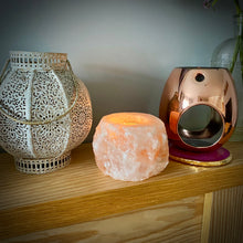 Load image into Gallery viewer, Himalayan Salt, Tealight Candle Holder with Handmade 100% Soy Wax Tea Light