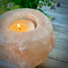 Load image into Gallery viewer, Himalayan Salt, Tealight Candle Holder with Handmade 100% Soy Wax Tea Light