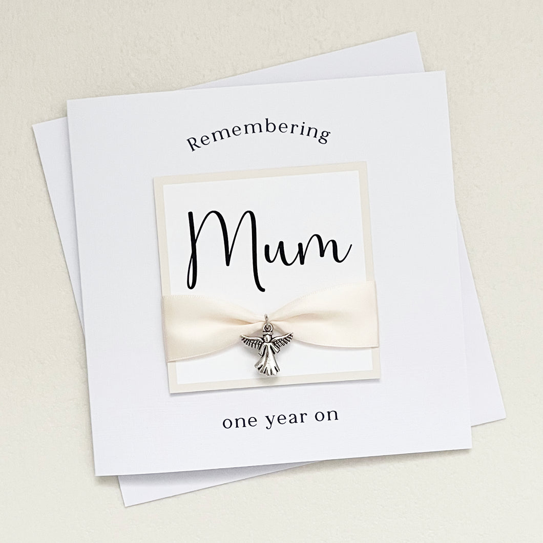 Remembering Mum, One Year on Remembrance Anniversary Luxury Sympathy Card 00169