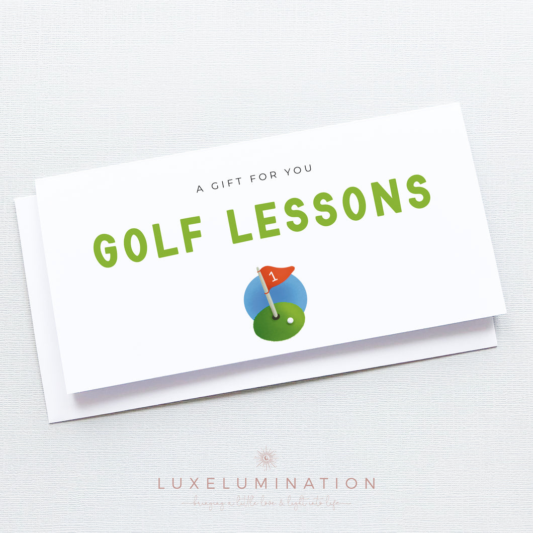 Golf Lessons Gift Money Wallet Envelope, Handmade Card 00369