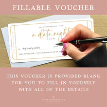 Load image into Gallery viewer, Date Night Voucher Coupon, DIY Fillable Gift 00629
