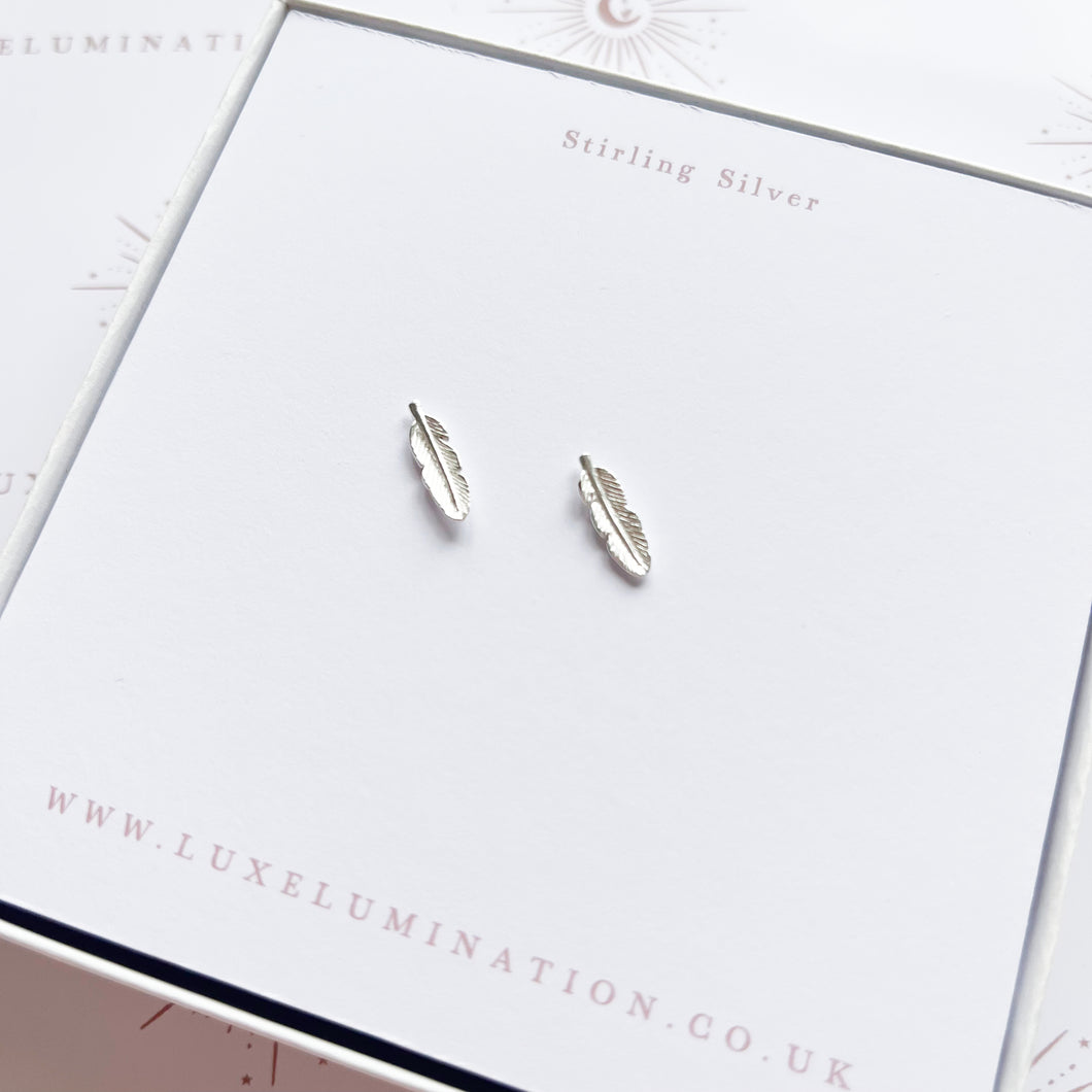 Dainty Stirling Silver Feather Earrings