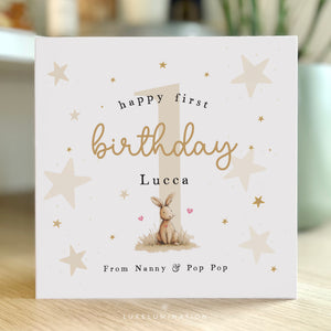Personalised Happy Birthday Card with Cute Bunny 00424