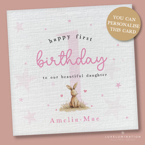 Personalised Happy Birthday to our Daughter Card with Cute Pink Bunny 00425