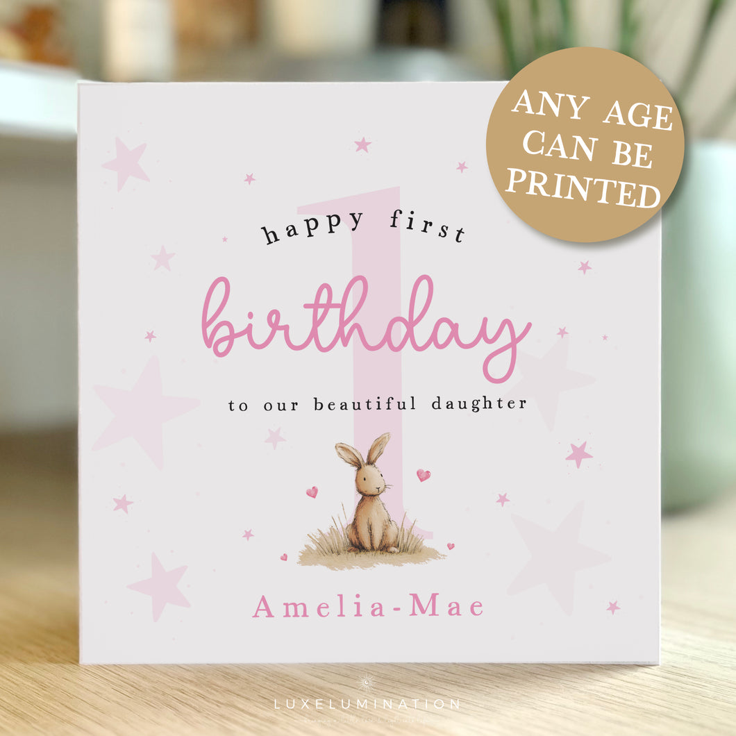 Personalised Happy Birthday to our Daughter Card with Cute Pink Bunny 00425