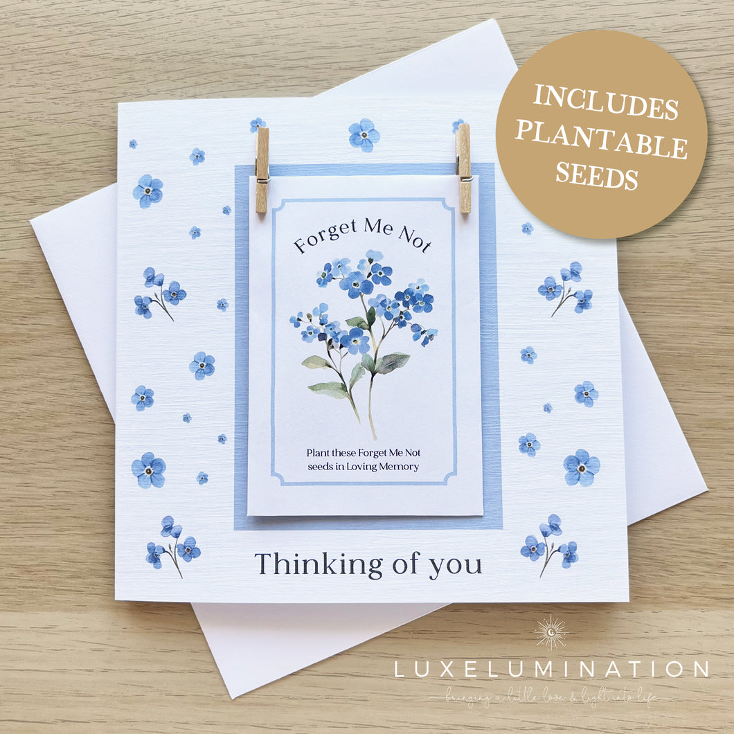 Bereavement Card with Forget Me Not Seeds, With Sympathy, Sending our Condolences. 00316