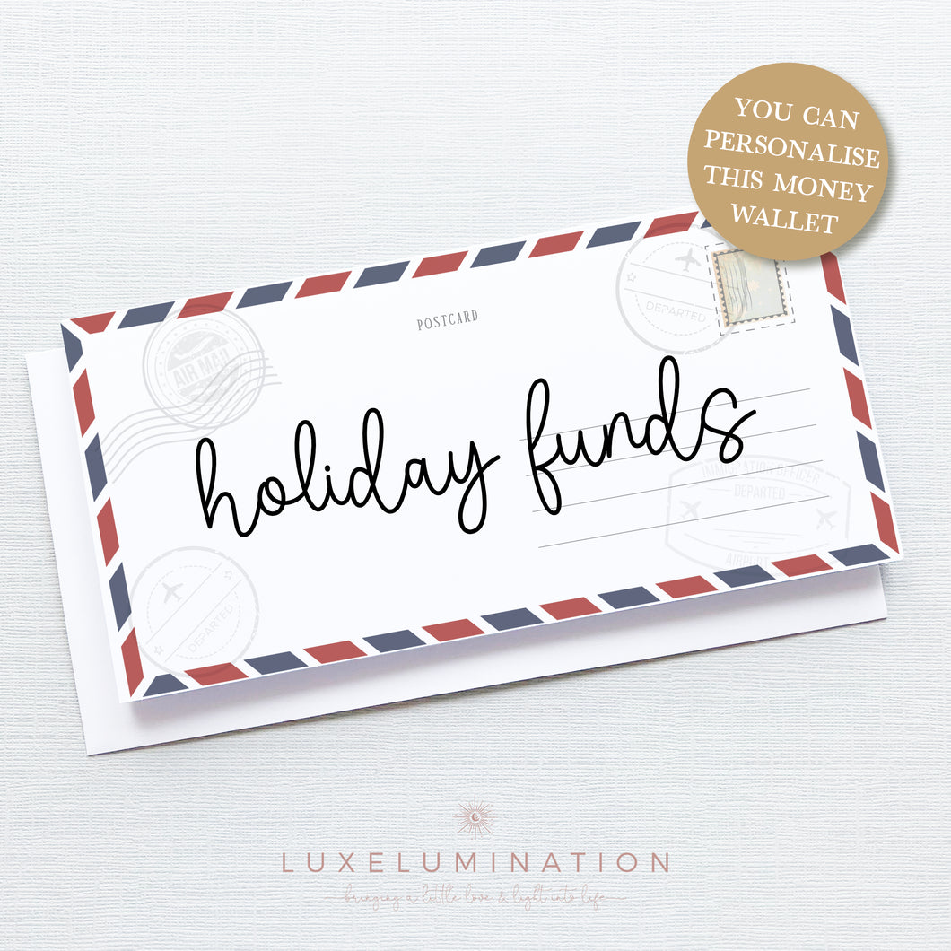 Holiday Funds Gift Money Wallet Envelope, Honeymoon Funds Handmade Card 00396
