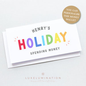 Holiday Spending Money Gift Envelope, Personalised Handmade Card 00382
