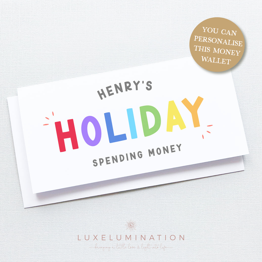 Holiday Spending Money Gift Envelope, Personalised Handmade Card 00382