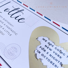 Load image into Gallery viewer, Personalised Travel Ticket Voucher, Scratch off Trip Reveal Birthday Surprise Gift 00167
