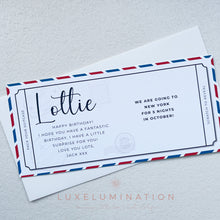Load image into Gallery viewer, Personalised Travel Ticket Voucher, Scratch off Trip Reveal Birthday Surprise Gift 00167
