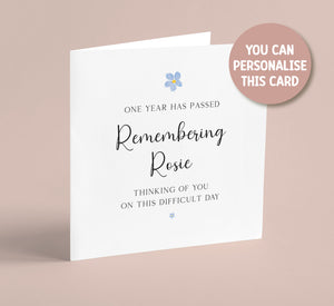 One Year On Bereavement Card 00129