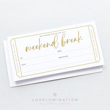 Load image into Gallery viewer, Weekend Break Voucher, DIY Fillable Gift 00598

