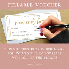 Load image into Gallery viewer, Weekend Break Voucher, DIY Fillable Gift 00598
