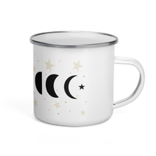 Load image into Gallery viewer, Enamel Mug, Moon Phase Design. Celestial Gift. Coffee Mug. Tea Lovers Gift. Camping Mug.

