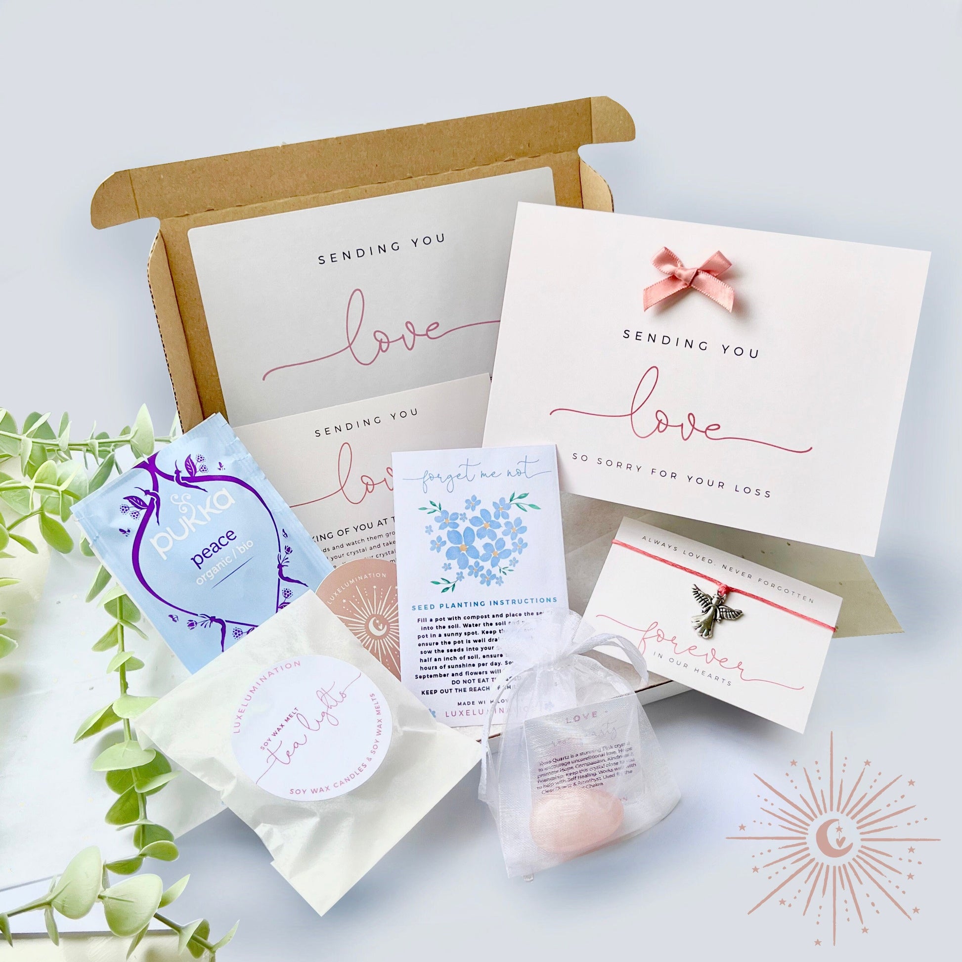 Sympathy Condolences Bereavement Box, Personalised Gift, Hug in the Post, Thinking of you, Crystals, Grief, Loss, Forget Me Not Seeds
