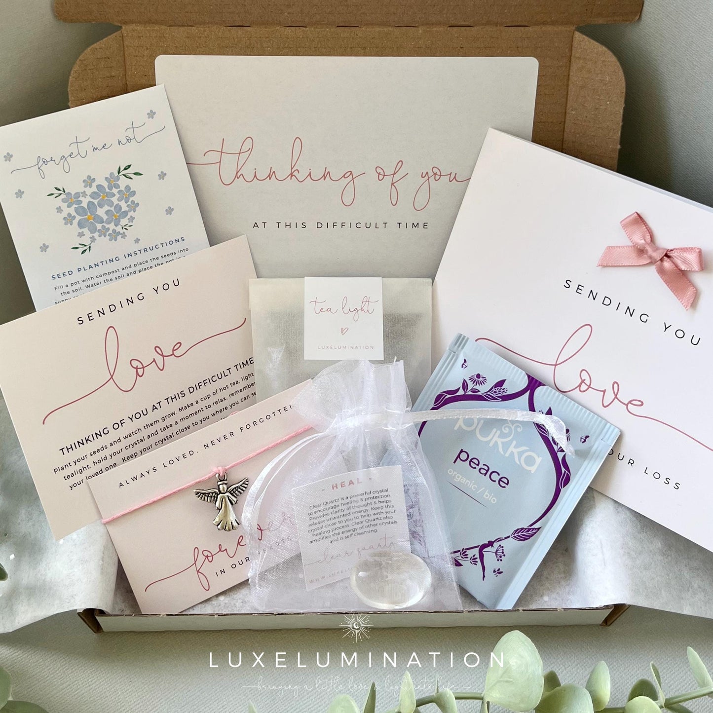 Sympathy Condolences Bereavement Box, Personalised Gift, Hug in the Post, Thinking of you, Crystals, Grief, Loss, Forget Me Not Seeds
