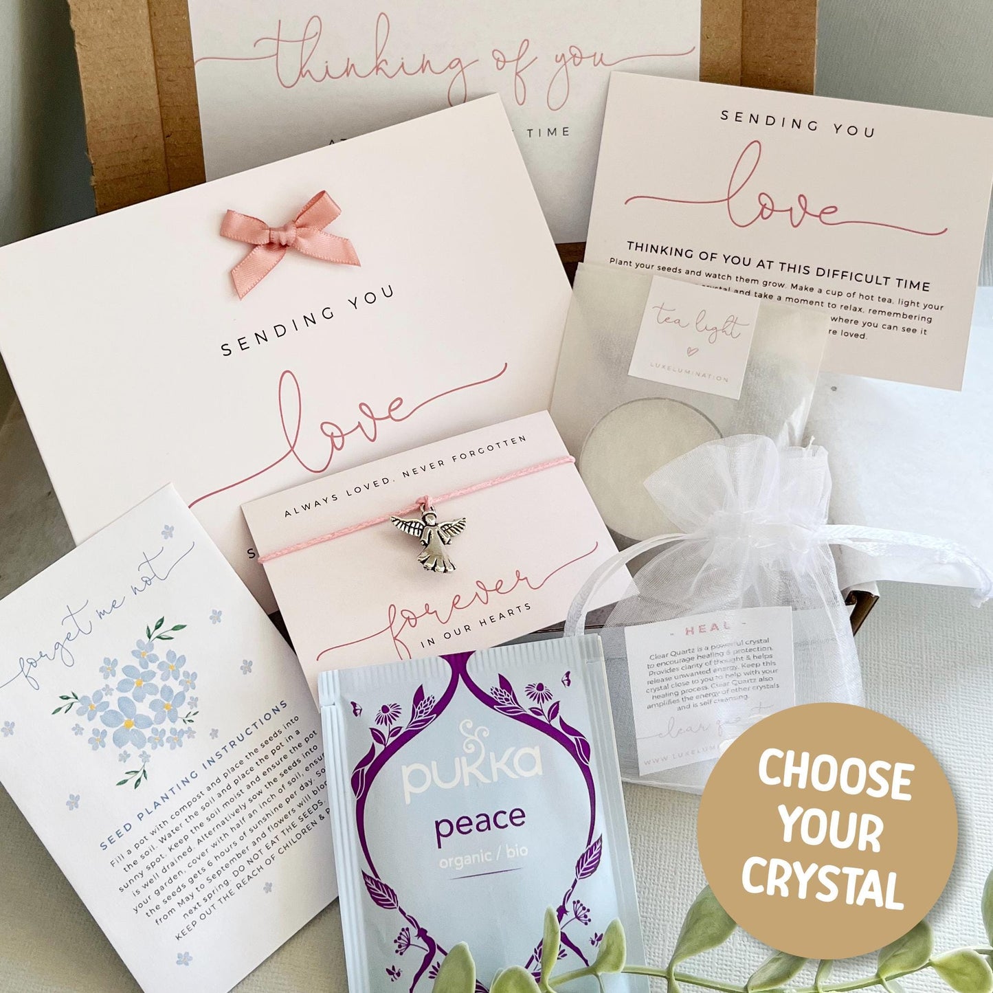 Sympathy Condolences Bereavement Box, Personalised Gift, Hug in the Post, Thinking of you, Crystals, Grief, Loss, Forget Me Not Seeds