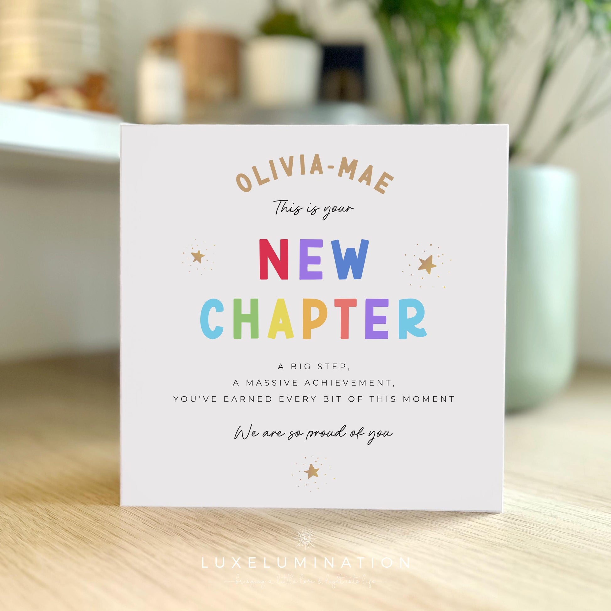 A New Chapter Greeting Card. Well Done Card, Personalised Card, Achievement Card. Passing Exams Card. Congratulations on your new job.