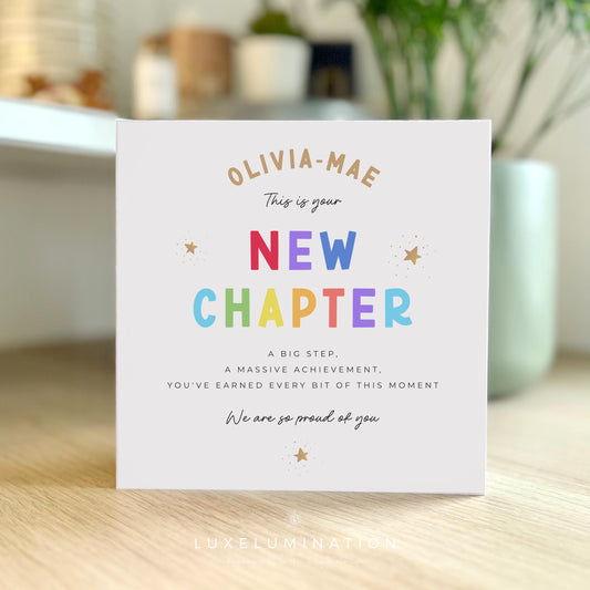 A New Chapter Greeting Card. Well Done Card, Personalised Card, Achievement Card. Passing Exams Card. Congratulations on your new job.