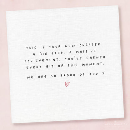 A New Chapter Greeting Card. Well Done Card, Proud of you. Achievement Card. Passing Exams Card. Congratulations on your new job.