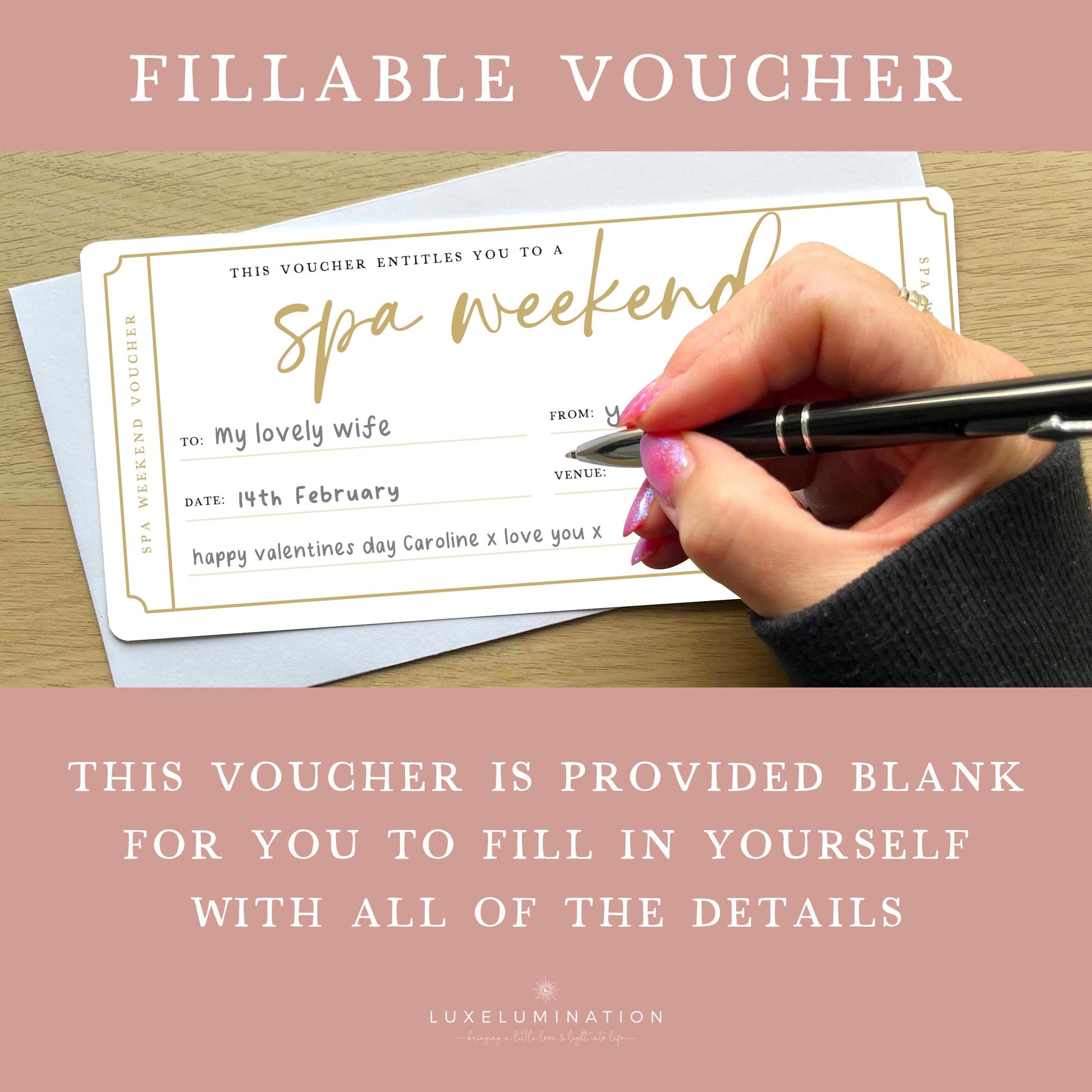Spa Weekend Gift Voucher, Surprise Reveal Tickets, DIY Fillable Gift.