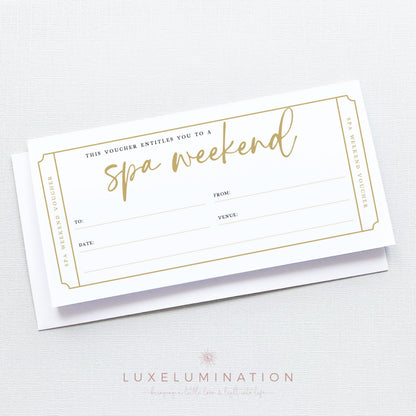 Spa Weekend Gift Voucher, Surprise Reveal Tickets, DIY Fillable Gift.