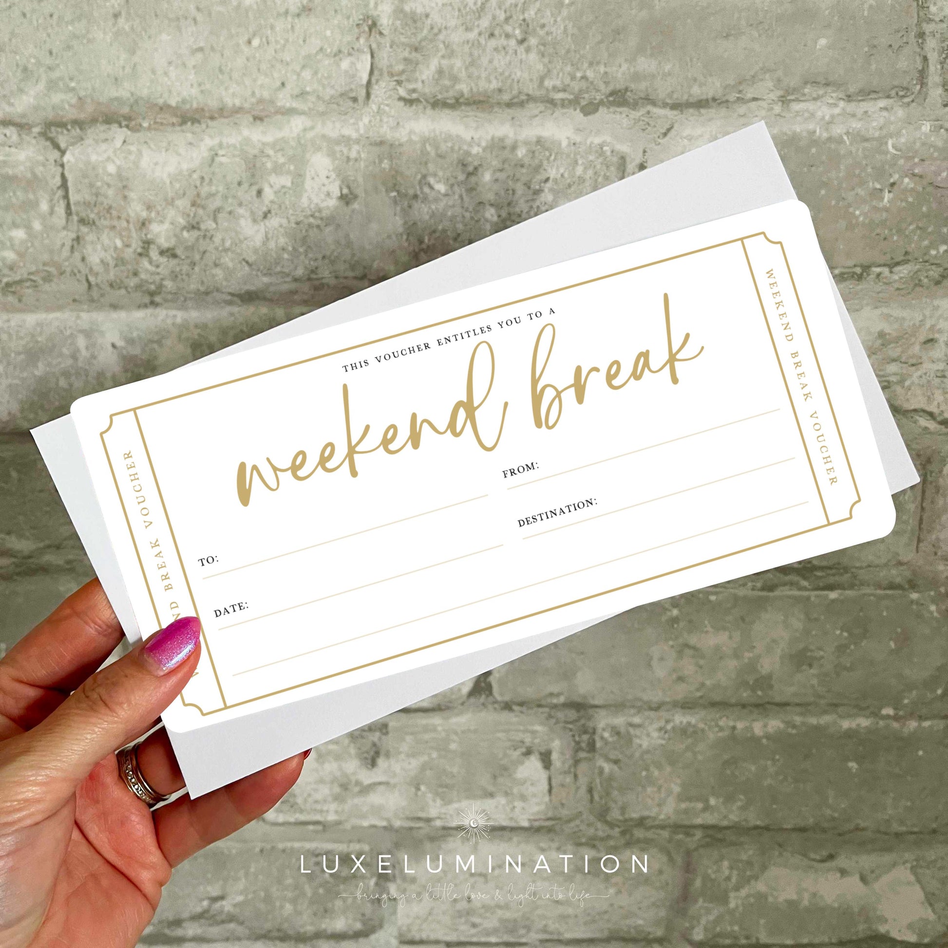 Weekend Break Gift Voucher, DIY Fillable Surprise Reveal Tickets.