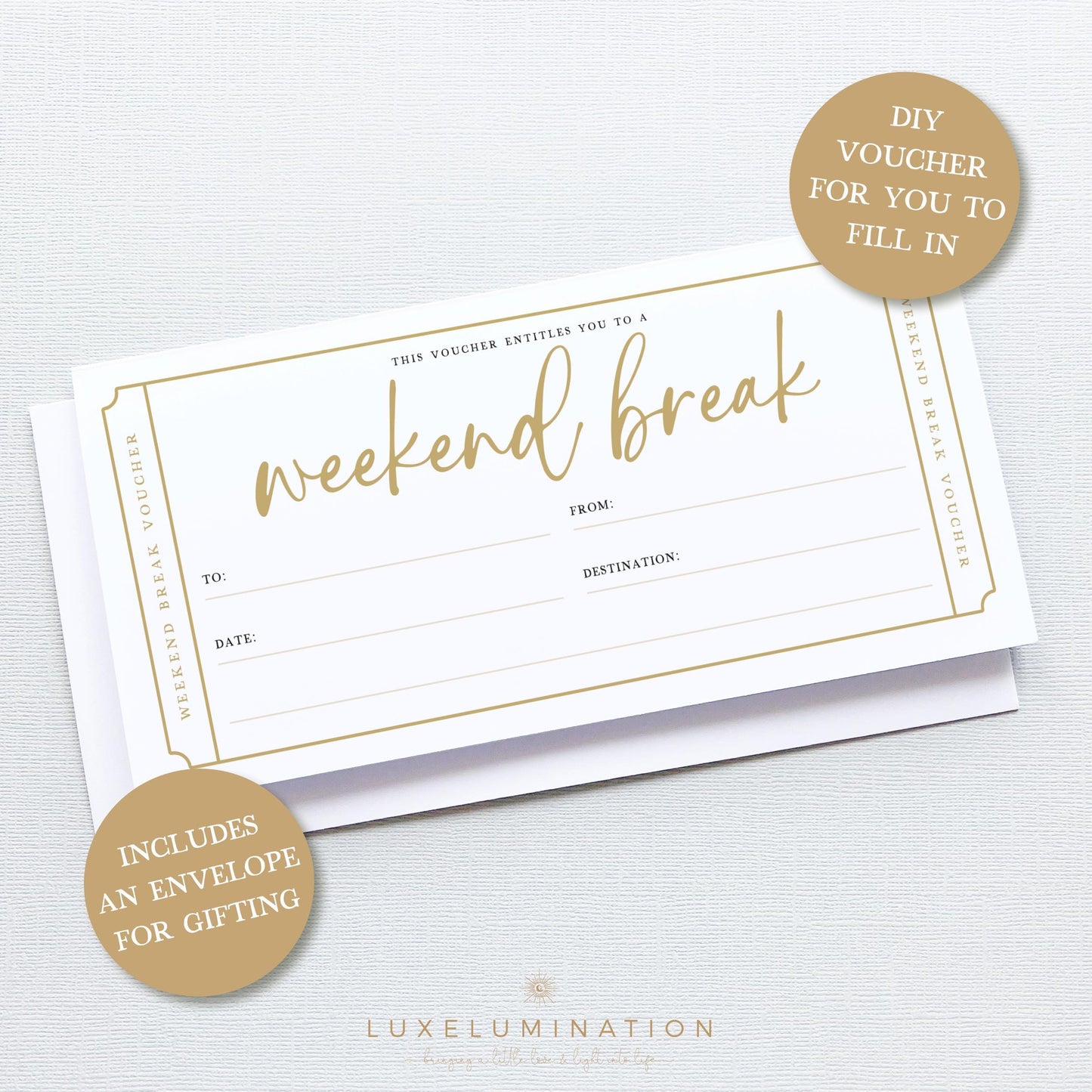 Weekend Break Gift Voucher, DIY Fillable Surprise Reveal Tickets.