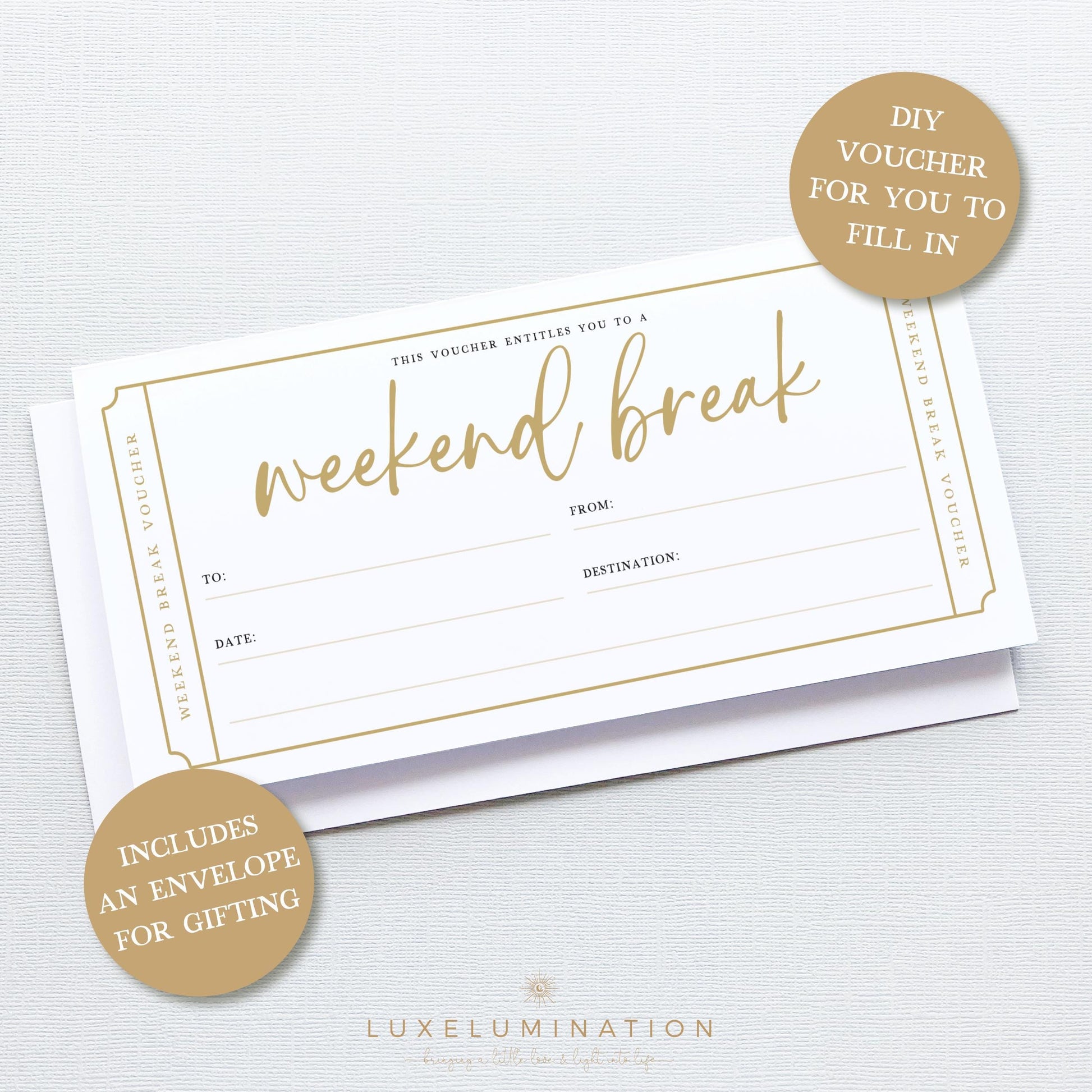 Weekend Break Gift Voucher, DIY Fillable Surprise Reveal Tickets.