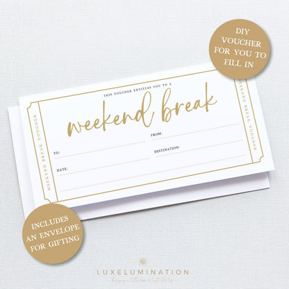 Weekend Break Gift Voucher, DIY Fillable Surprise Reveal Tickets.