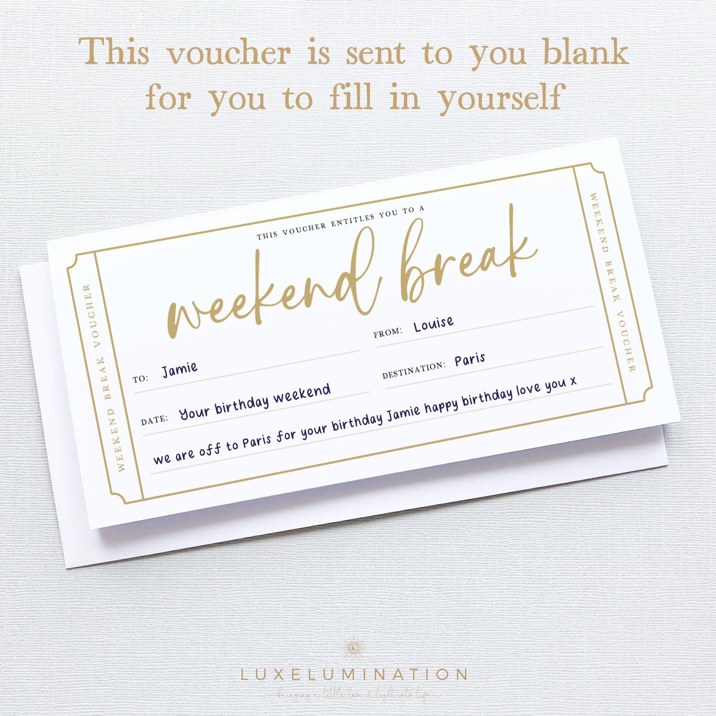 Weekend Break Gift Voucher, DIY Fillable Surprise Reveal Tickets.