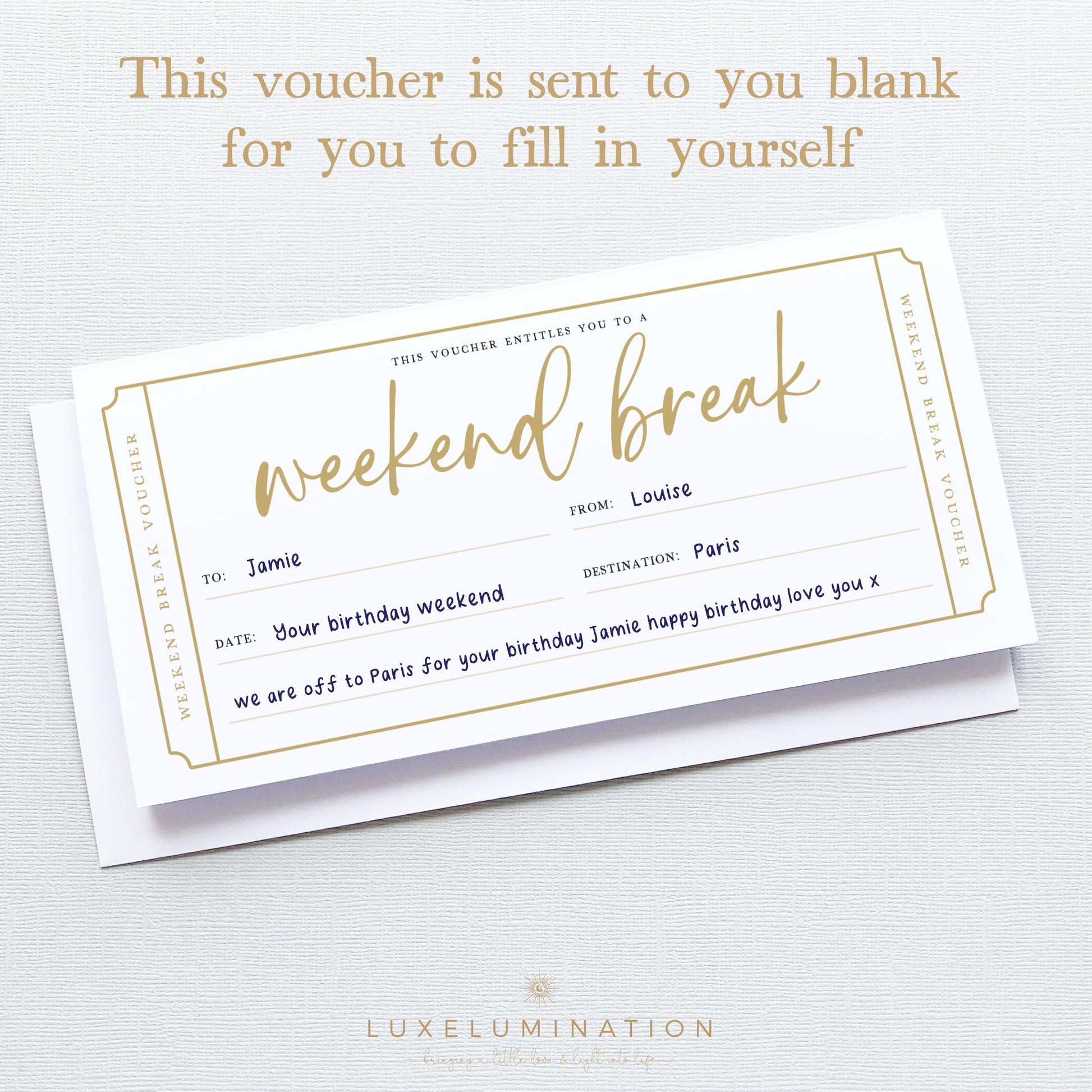 Weekend Break Gift Voucher, DIY Fillable Surprise Reveal Tickets.