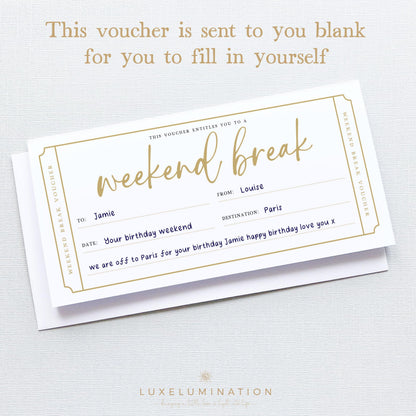 Weekend Break Gift Voucher, DIY Fillable Surprise Reveal Tickets.
