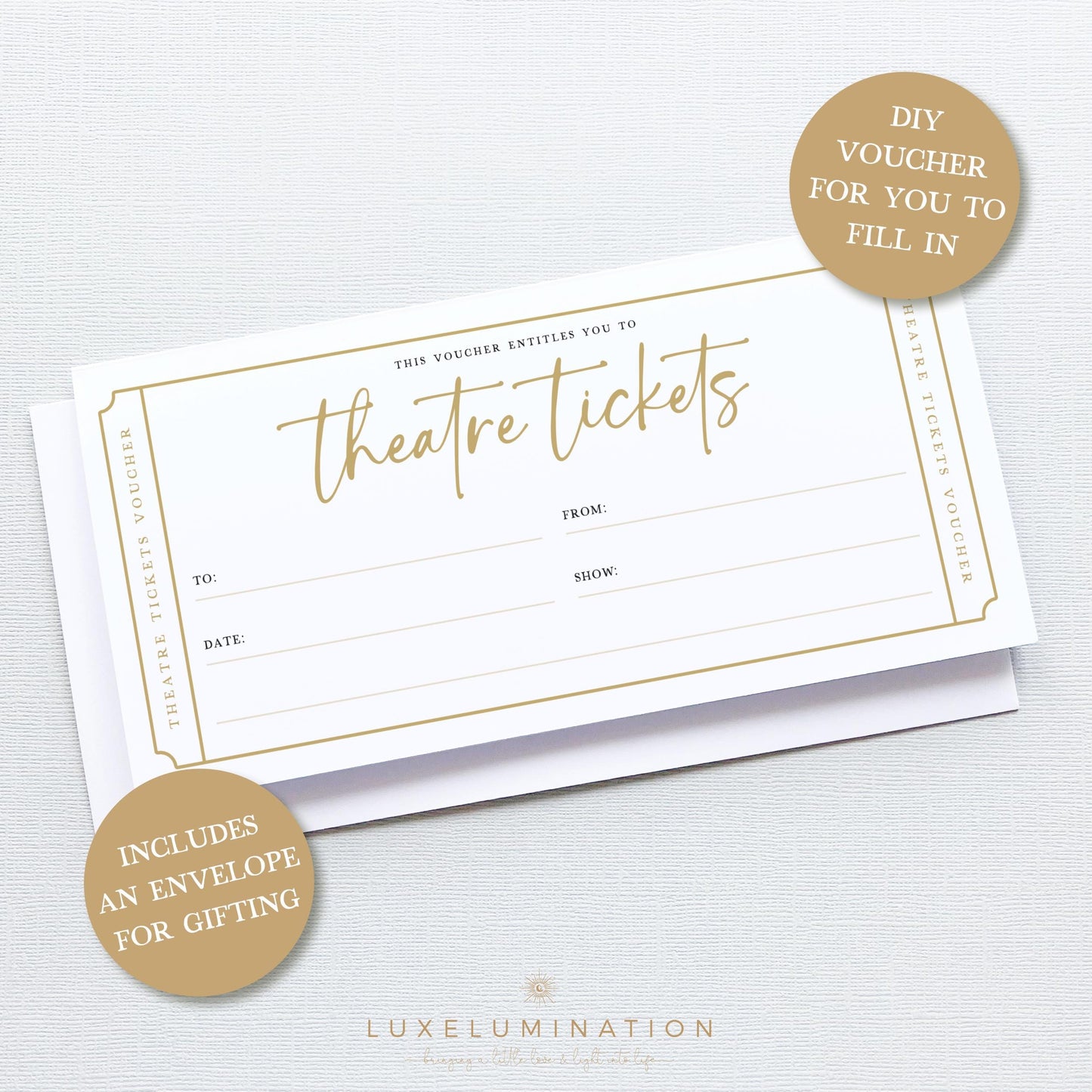 Theatre Tickets Gift Voucher, DIY Fillable Surprise Reveal.