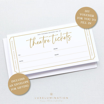 Theatre Tickets Gift Voucher, DIY Fillable Surprise Reveal.
