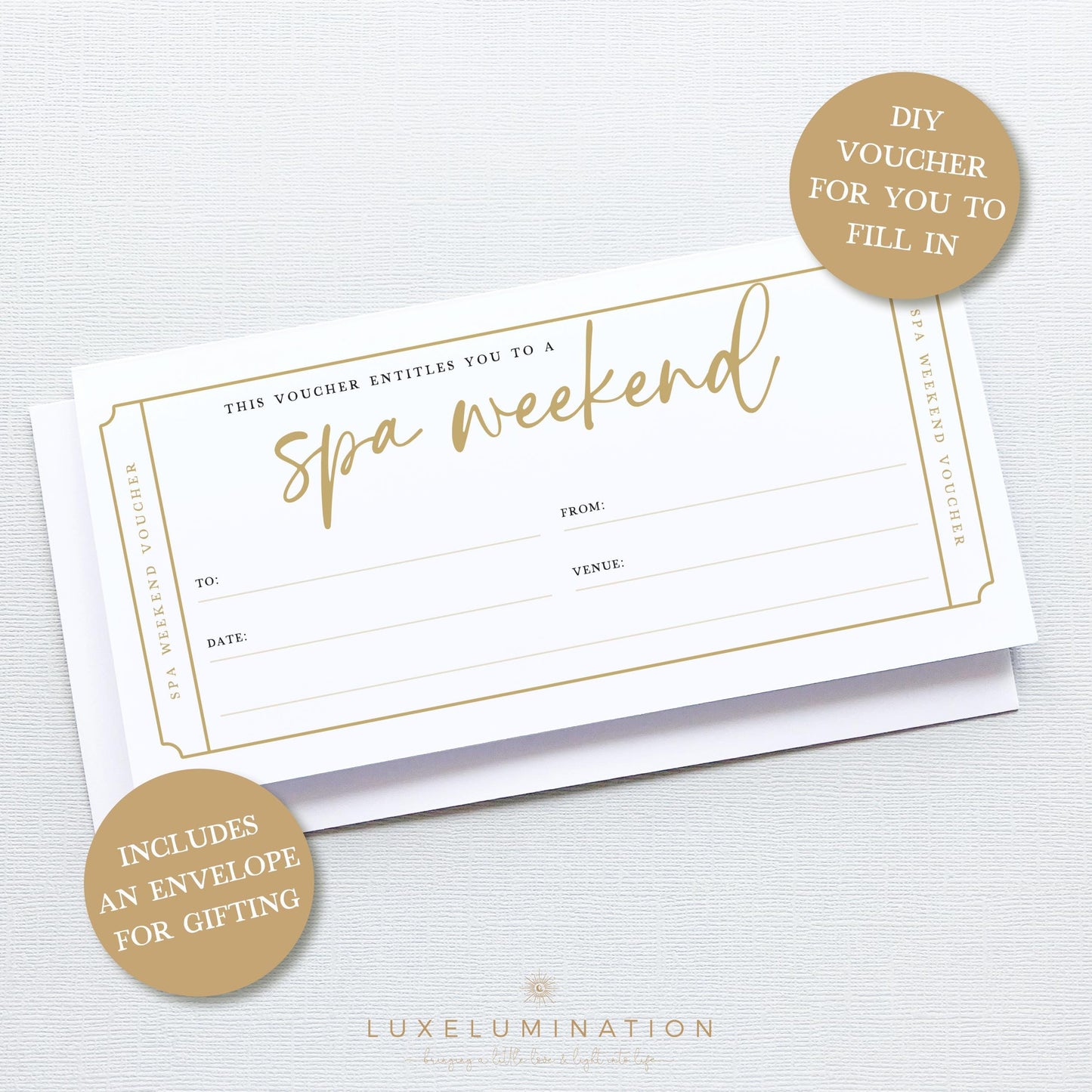 Spa Weekend Gift Voucher, Surprise Reveal Tickets, DIY Fillable Gift.