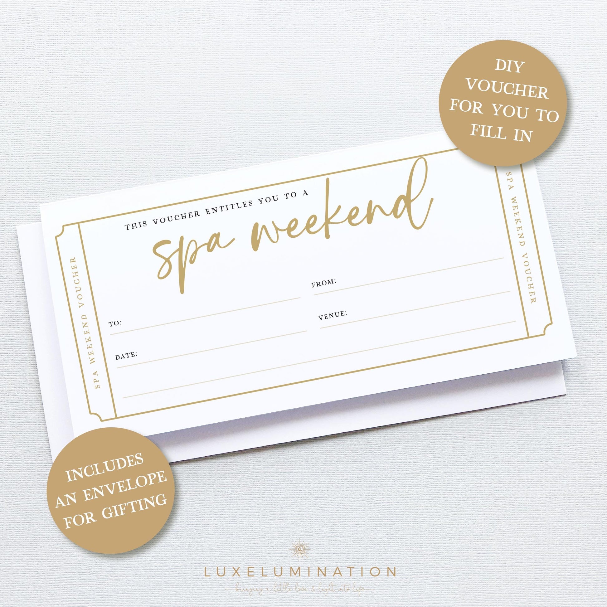 Spa Weekend Gift Voucher, Surprise Reveal Tickets, DIY Fillable Gift.